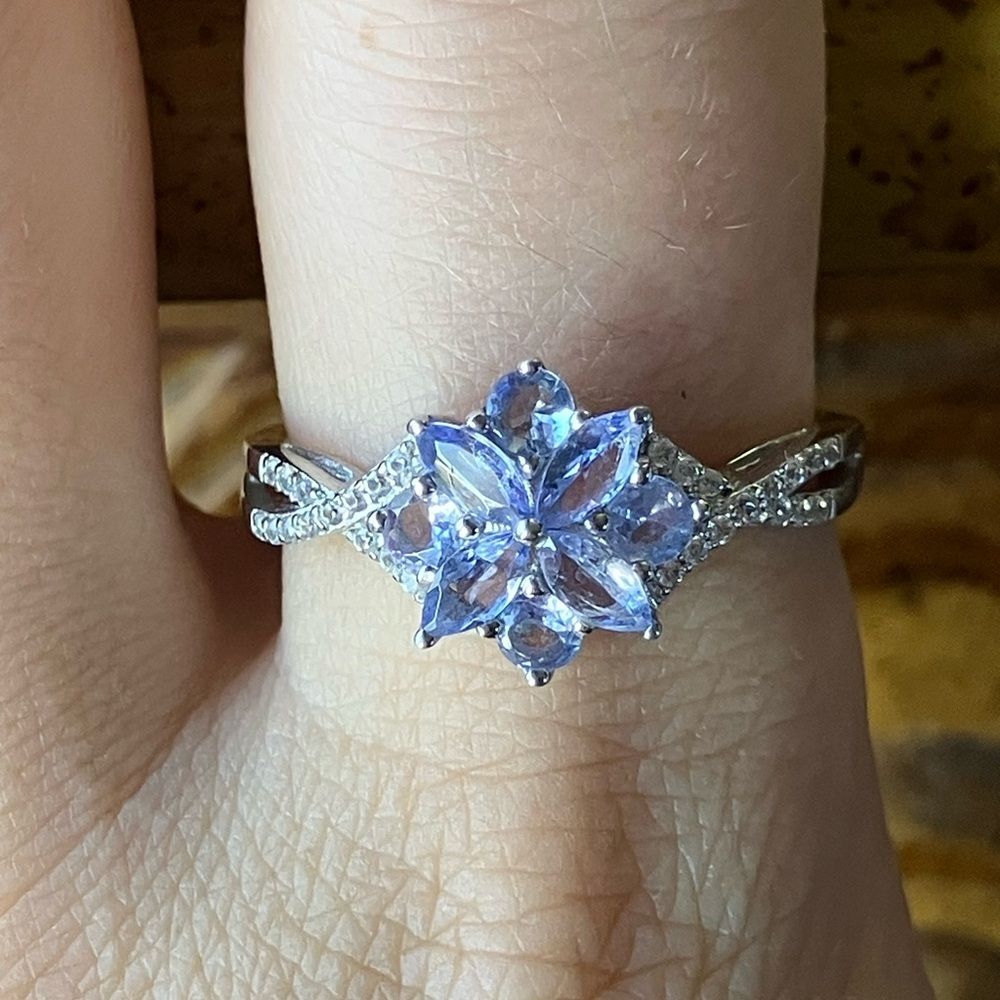 Natural Tanzanite Sterling Silver Ring Size 9.75